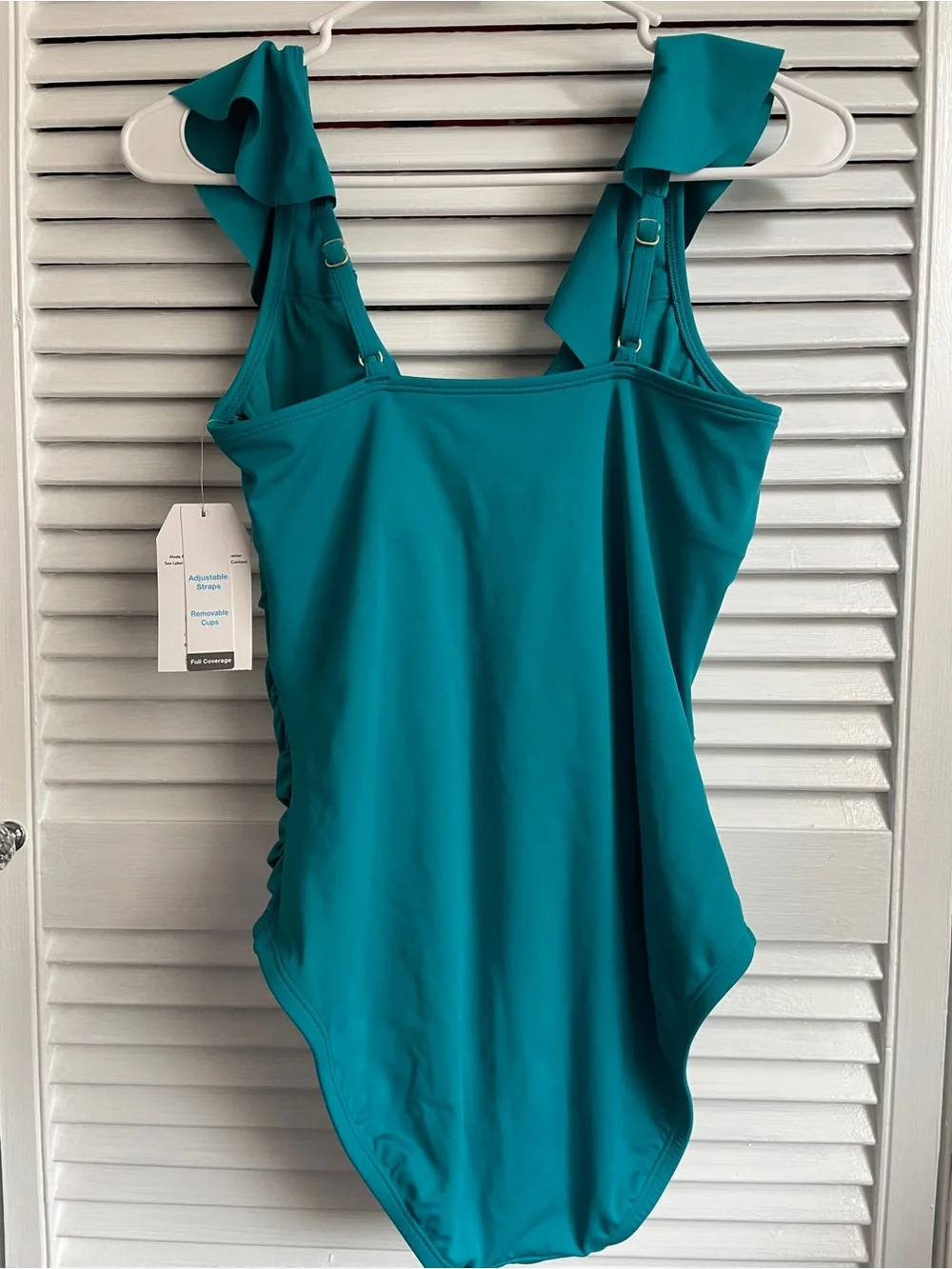 Time and Tru Teal Ruffle V-Neck One-Piece Swimsuit Turquoise